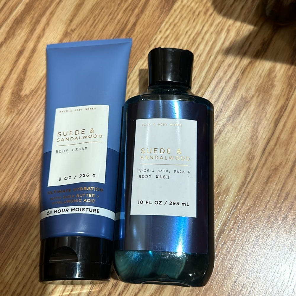 BBW Mens 2pc set shower gel/cream Suede & Sandalwood